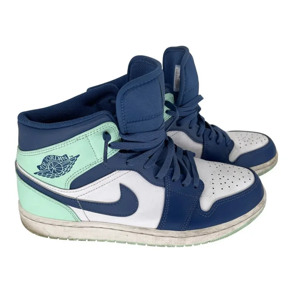 Nike Air Jordan 1 Mid Blue Mint Mystic Navy White 554724-413 Men’s Sz 10 - Picture 2 of 9
